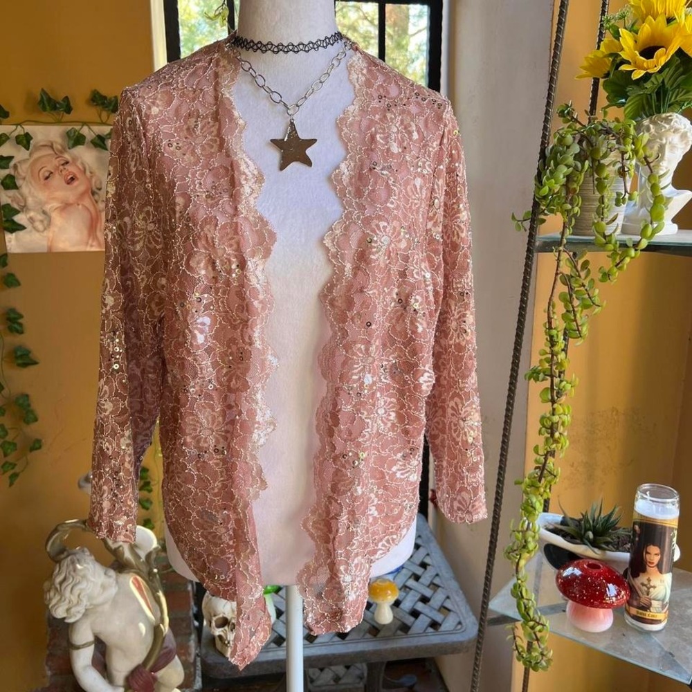 sequin lace cardigan blush glam